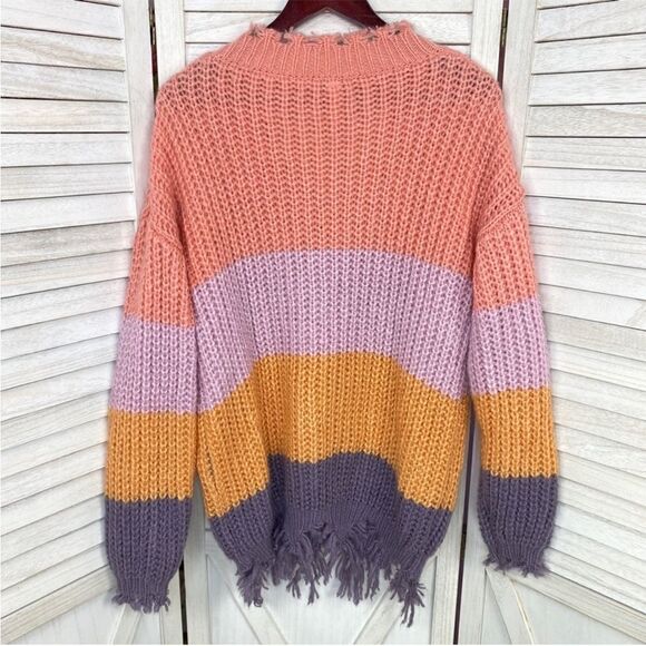 Wishlist Distressed Colorblock Grunge Pullover Sweater Medium Large Purple Multi - Picture 8 of 14